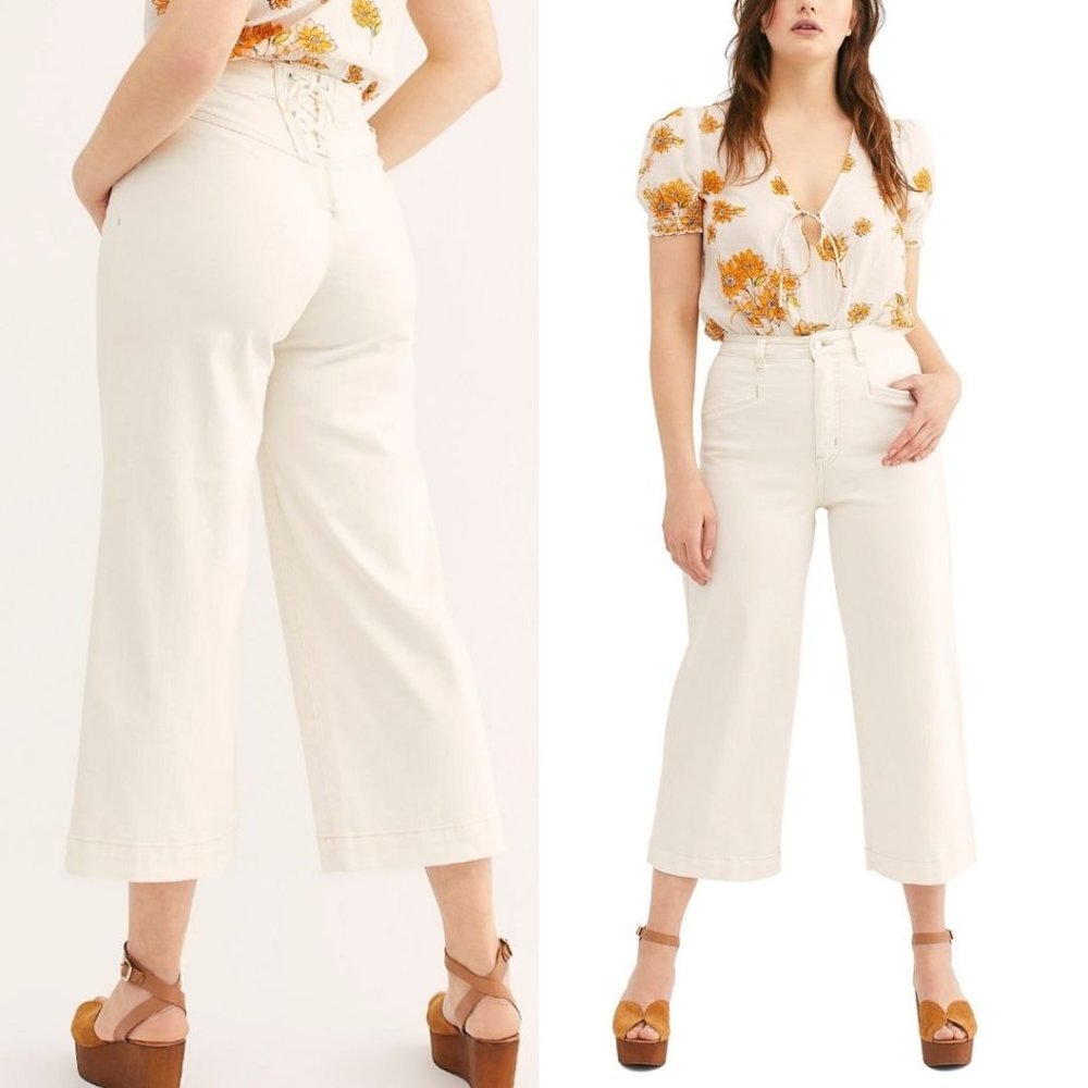 NEW Free People CRVY Lace-Up Crop Wide-Leg Jeans